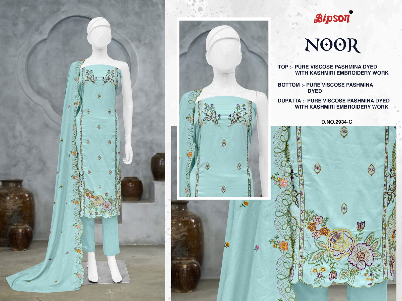 Noor 2934 By Bipson Viscose Pashmina Dress Material Wholesale Price In Surat